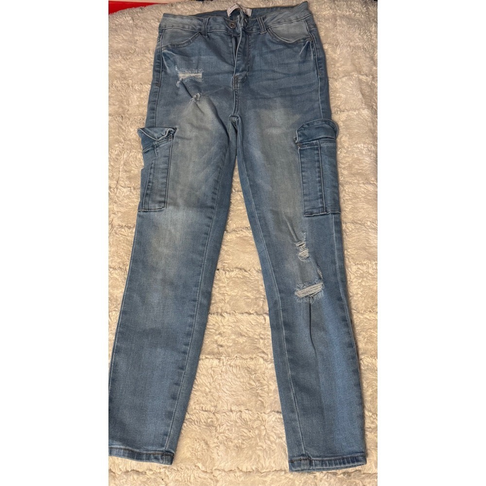 WAX JEAN Womens Size 7 28 Distressed Light Wash Cargo‎ Jeans
